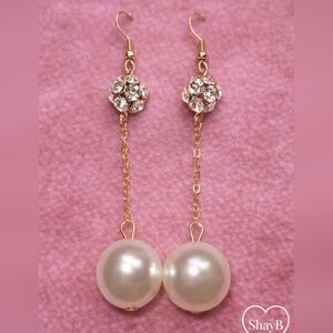 Gold and Pearl Dangle Earrings